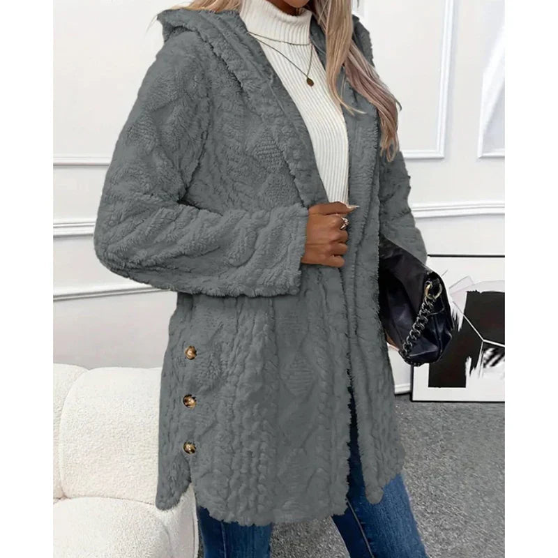 Fleece Kofta - Mellanlång - Huva - Fleecejacka - Damkläder-Eva Jonsson