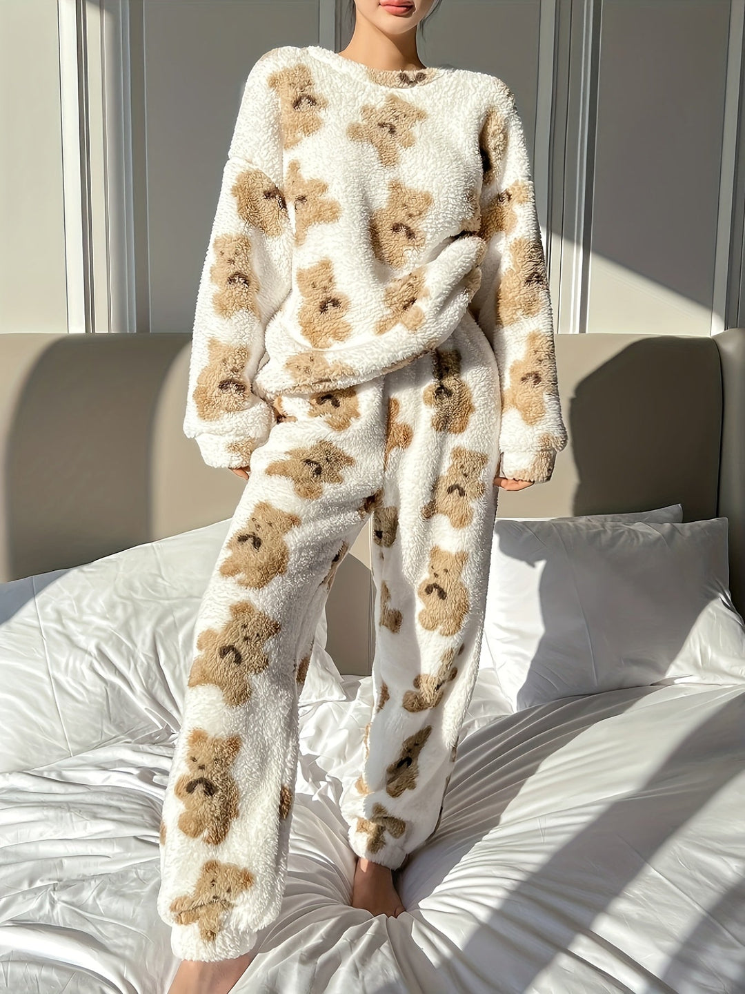 Fleece Pyjamas | Långärmad | Teddy | Vinterpyjamas | Loungewear för kvinnor-Eva Jonsson