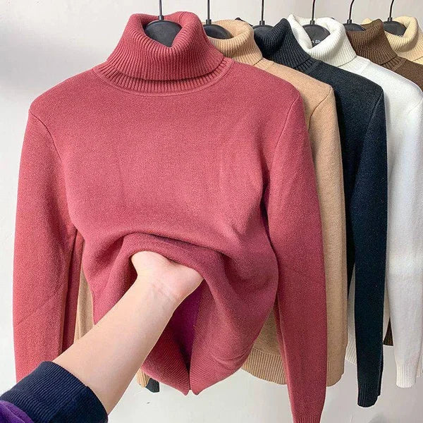 Fleece Turtleneck - Stickad - Hög hals - Turtleneck-tröja - Damstickat-Eva Jonsson