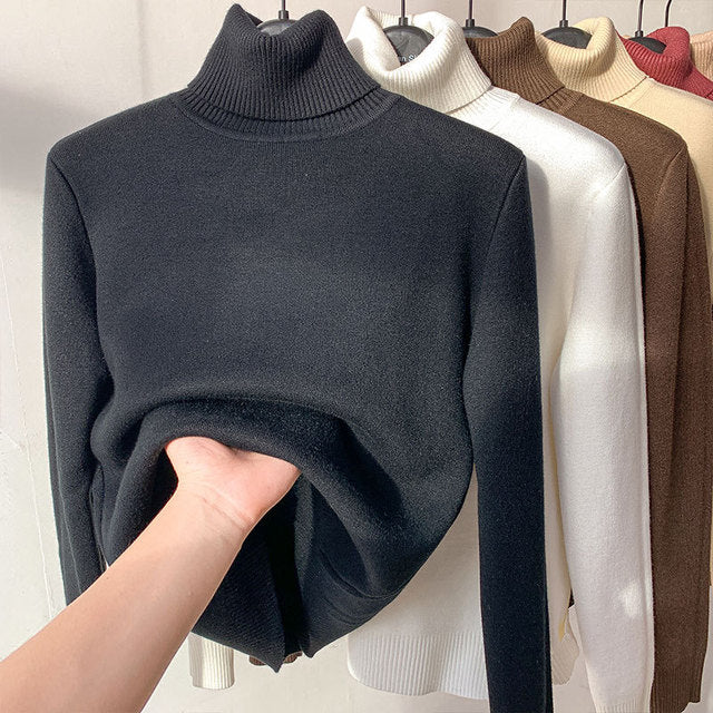 Fleece Turtleneck - Stickad - Hög hals - Turtleneck-tröja - Damstickat-Eva Jonsson