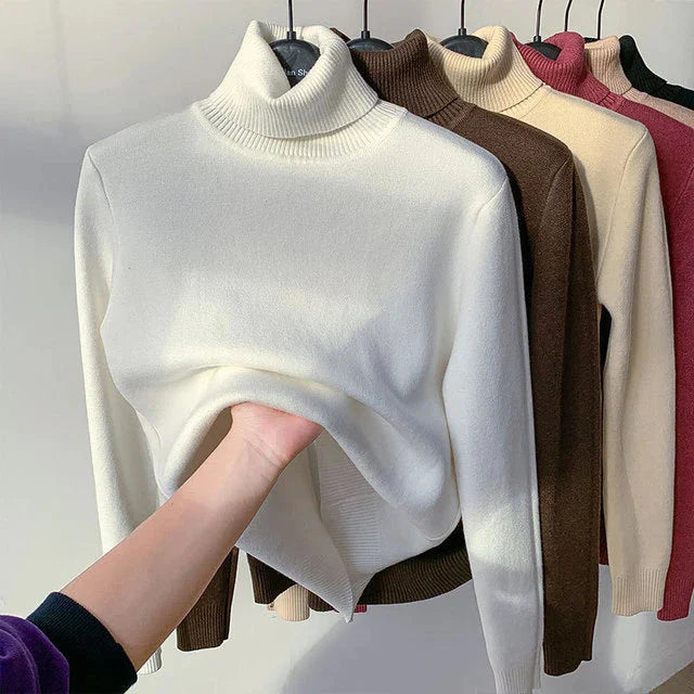 Fleece Turtleneck - Stickad - Hög hals - Turtleneck-tröja - Damstickat-Eva Jonsson