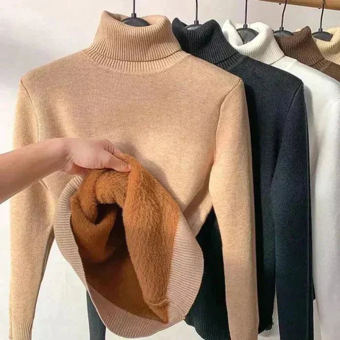 Fleece Turtleneck - Stickad - Hög hals - Turtleneck-tröja - Damstickat-Eva Jonsson