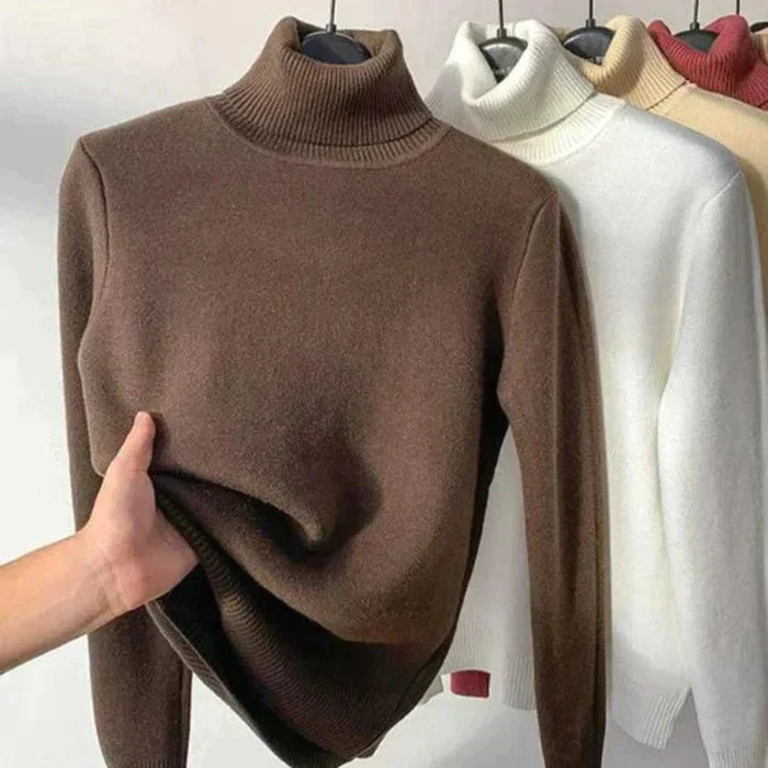 Fleece Turtleneck - Stickad - Hög hals - Turtleneck-tröja - Damstickat-Eva Jonsson