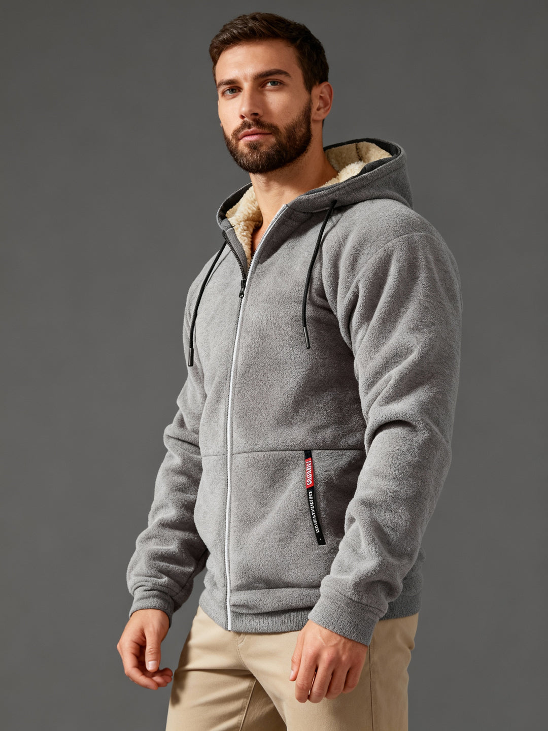 Fleecefodrad huvtröja | Varm | Vinter | Huvtröja med dragkedja | Huvtröja för män-Eva Jonsson