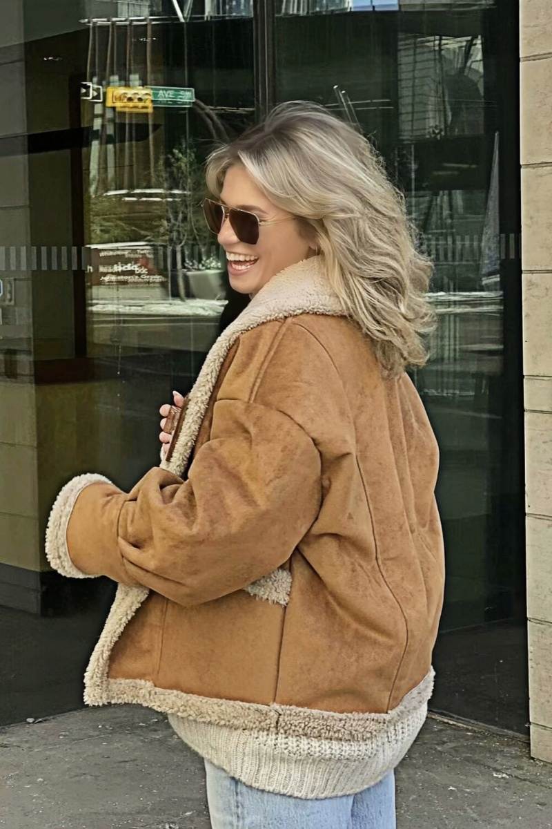 Fleecefodrad jacka - Brun - Teddyfodrad - Vinterjacka i mocka - Vinterjacka för dam-Eva Jonsson