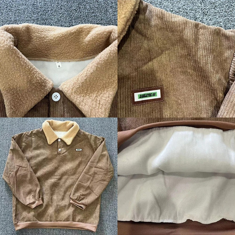 Fleecetröja Pullover - Varm - Knäppning - Corduroy Pullover - Vinterkläder för män-Eva Jonsson