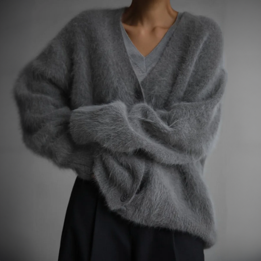 Fluffig kofta - Oversized - Knappslå - Stickad kofta - Damstickat-Eva Jonsson
