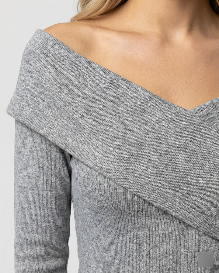 Franskt V-ringad Långärmad T-shirt Dam Slim Fit Stretch Topp-Eva Jonsson