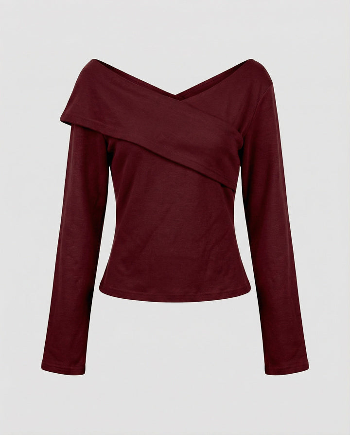 Franskt V-ringad Långärmad T-shirt Dam Slim Fit Stretch Topp-Eva Jonsson