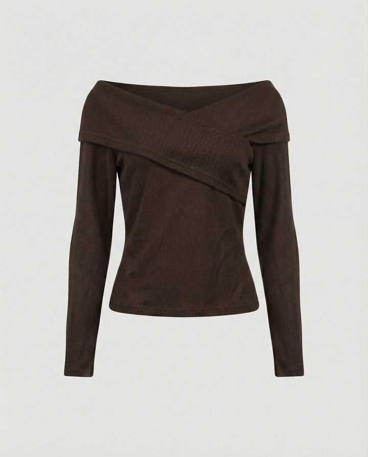 Franskt V-ringad Långärmad T-shirt Dam Slim Fit Stretch Topp-Eva Jonsson