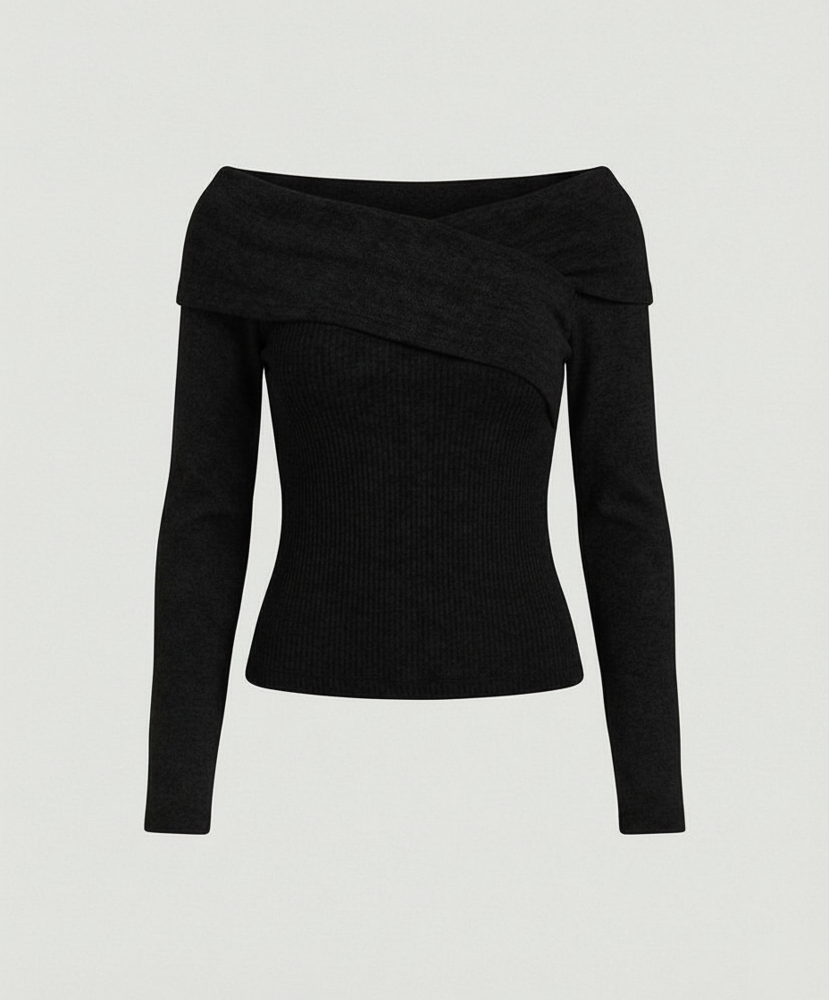 Franskt V-ringad Långärmad T-shirt Dam Slim Fit Stretch Topp-Eva Jonsson