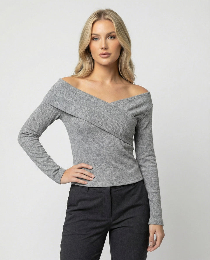 Franskt V-ringad Långärmad T-shirt Dam Slim Fit Stretch Topp-Eva Jonsson