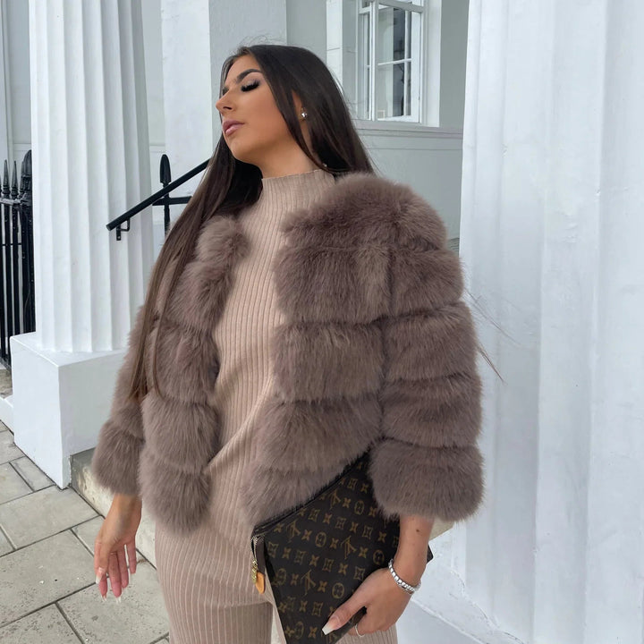Fuskpäls Jacka | Varm | Kort | Fluffig Jacka | Faux Fur Coat Women-Eva Jonsson