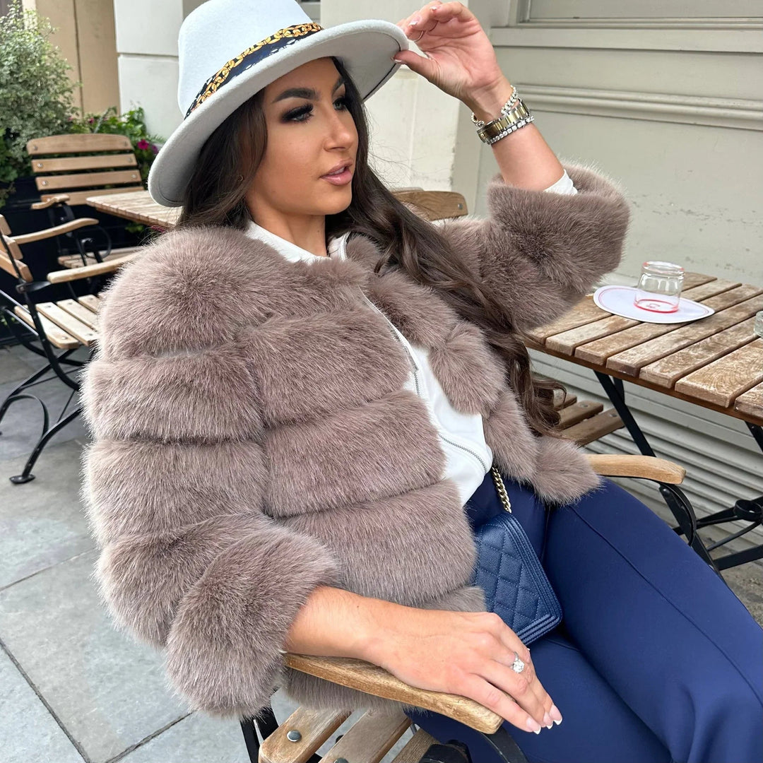 Fuskpäls Jacka | Varm | Kort | Fluffig Jacka | Faux Fur Coat Women-Eva Jonsson