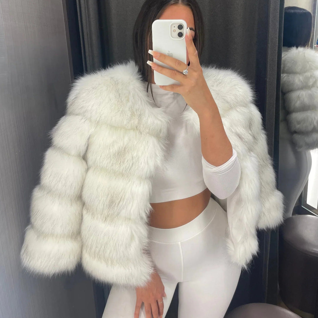 Fuskpäls Jacka | Varm | Kort | Fluffig Jacka | Faux Fur Coat Women-Eva Jonsson