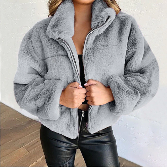 Fuskpälsjacka - Cropped - Zip-Up - Vinterjacka - Damjacka-Eva Jonsson