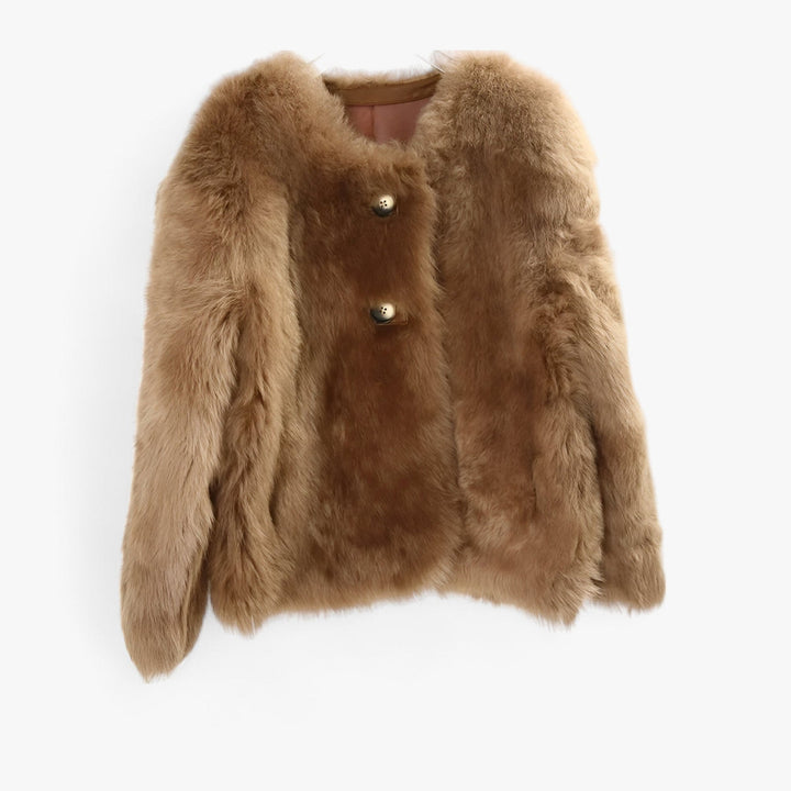 Fuskpälsjacka | Kort | Crew Neck | Cardigan i fuskpäls | Pälsjacka för kvinnor-Eva Jonsson
