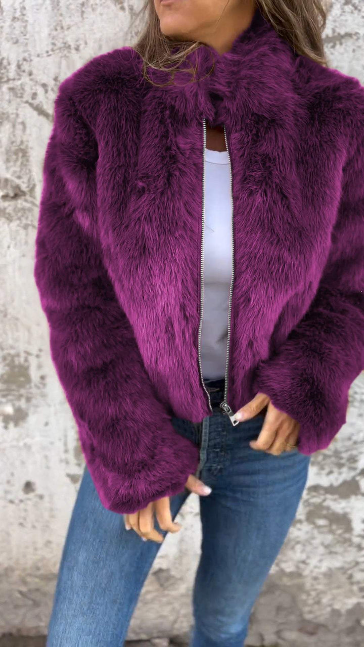 Fuskpälsjacka - Kort - Zip-Up - Fluffig jacka dam - Fake Fur damjackor-Eva Jonsson