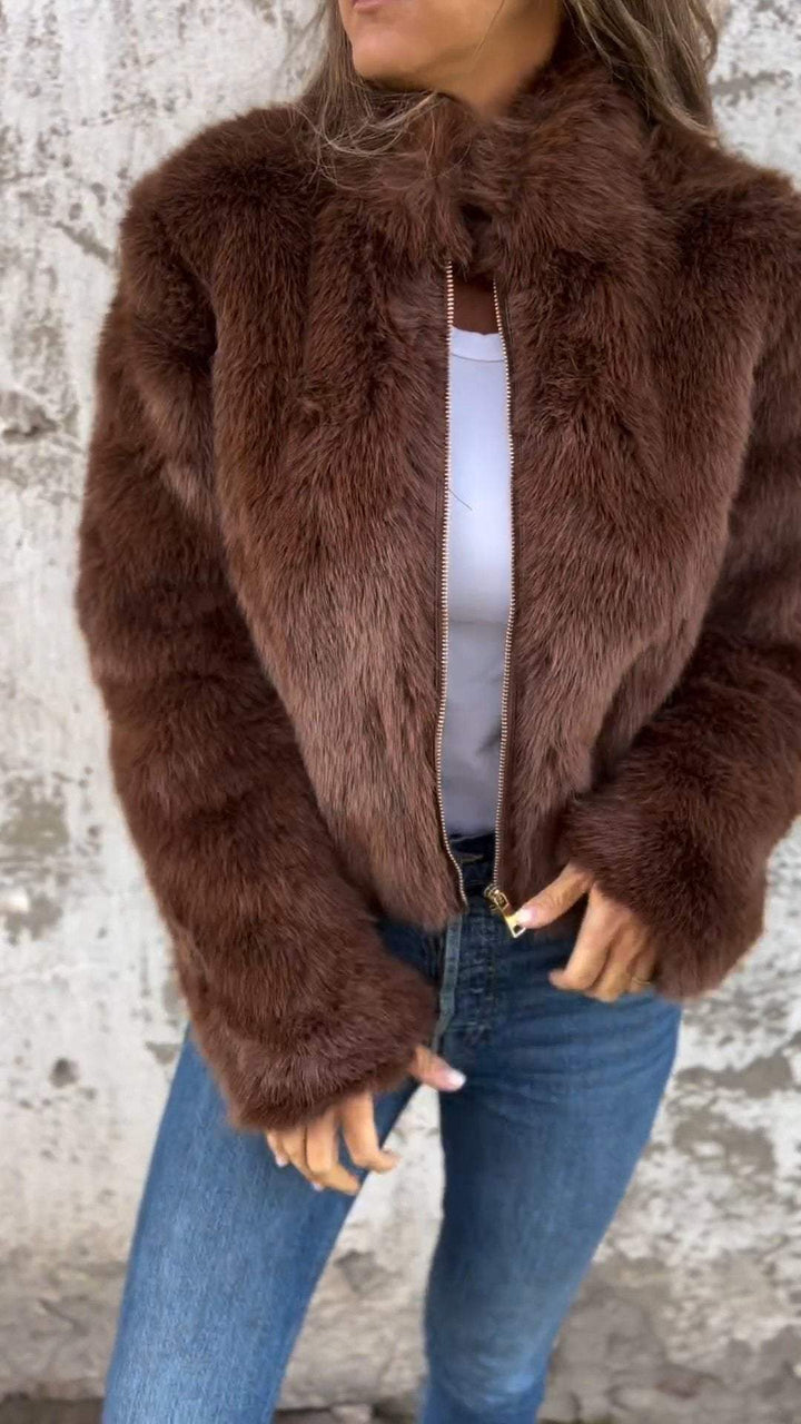 Fuskpälsjacka - Kort - Zip-Up - Fluffig jacka dam - Fake Fur damjackor-Eva Jonsson