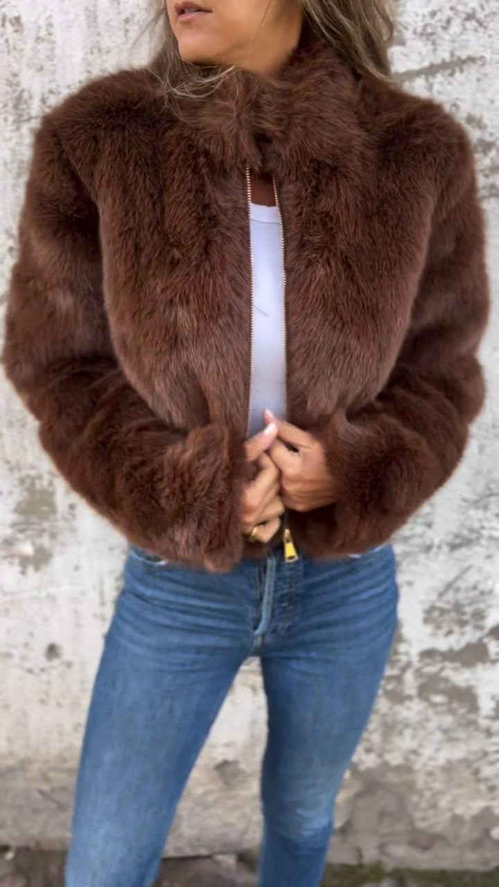 Fuskpälsjacka - Kort - Zip-Up - Fluffig jacka dam - Fake Fur damjackor-Eva Jonsson