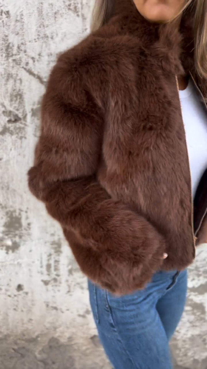 Fuskpälsjacka - Kort - Zip-Up - Fluffig jacka dam - Fake Fur damjackor-Eva Jonsson
