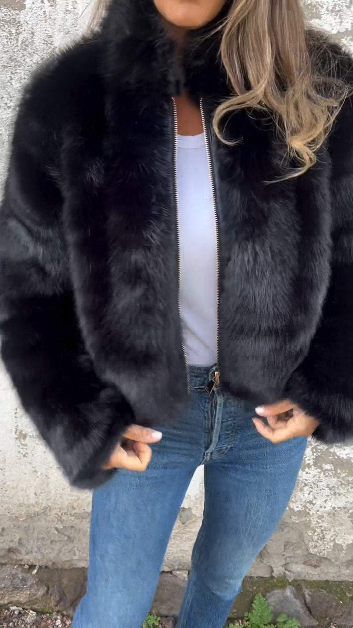 Fuskpälsjacka - Kort - Zip-Up - Fluffig jacka dam - Fake Fur damjackor-Eva Jonsson