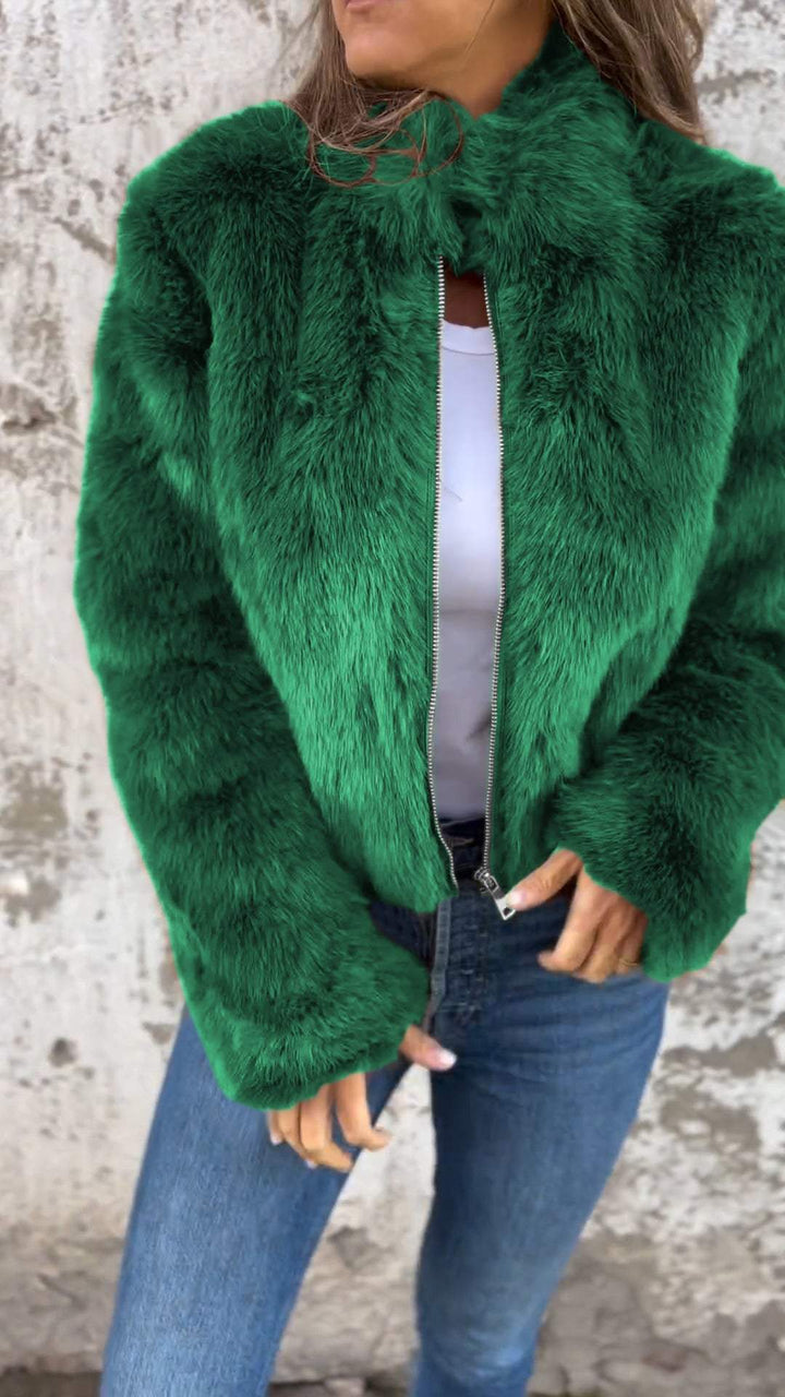 Fuskpälsjacka - Kort - Zip-Up - Fluffig jacka dam - Fake Fur damjackor-Eva Jonsson