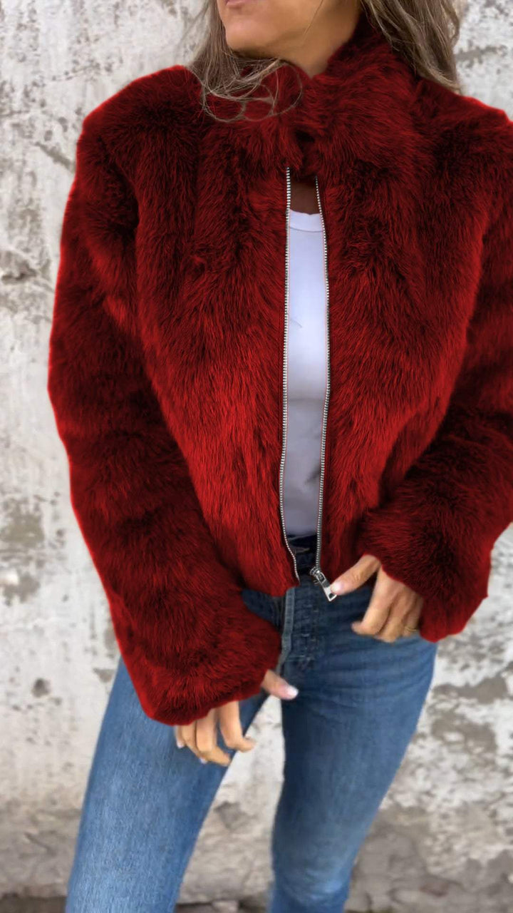 Fuskpälsjacka - Kort - Zip-Up - Fluffig jacka dam - Fake Fur damjackor-Eva Jonsson