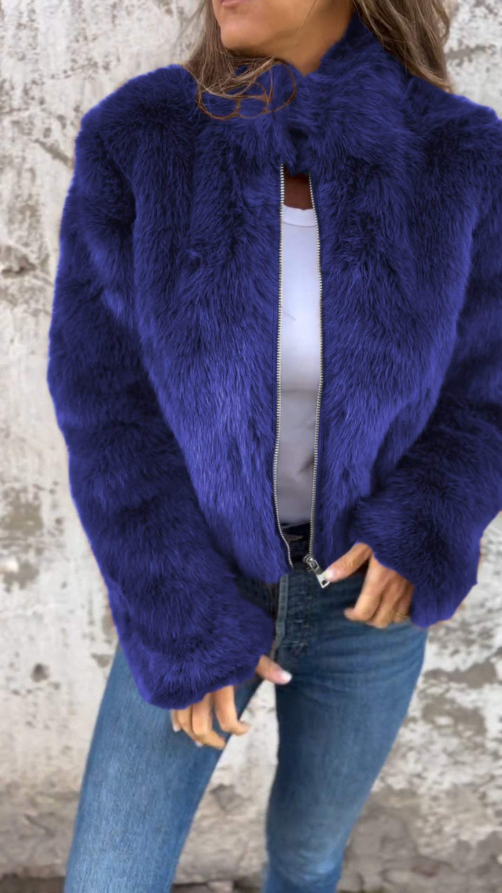 Fuskpälsjacka - Kort - Zip-Up - Fluffig jacka dam - Fake Fur damjackor-Eva Jonsson