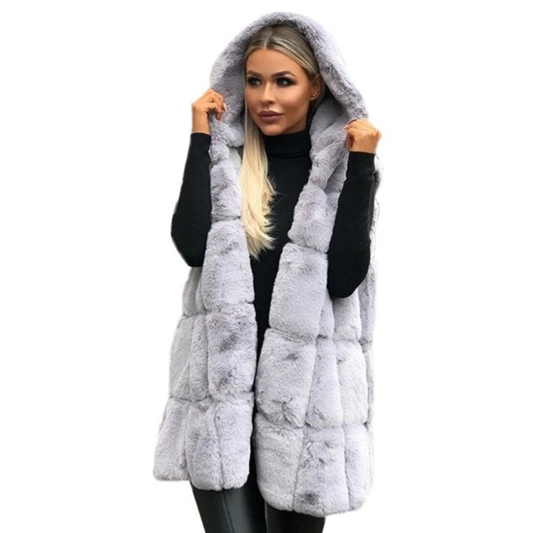 Gilet i Fuskpäls - Huvtröja med ärmlös huva för kvinnor Vinterväst Bodywarmer-Eva Jonsson
