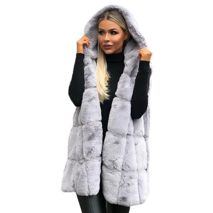 Gilet i Fuskpäls - Huvtröja med ärmlös huva för kvinnor Vinterväst Bodywarmer-Eva Jonsson