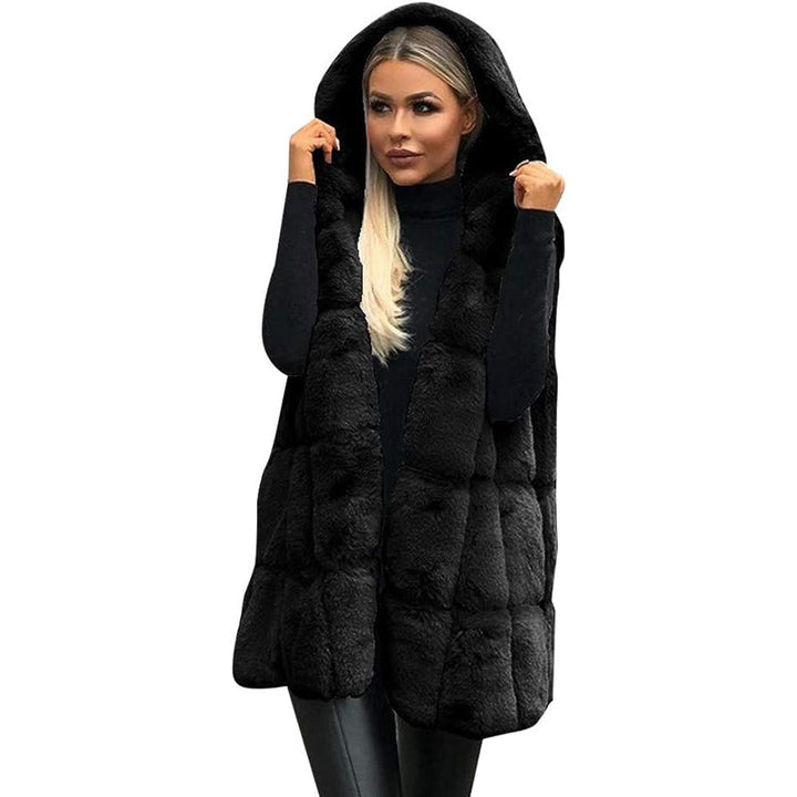 Gilet i Fuskpäls - Huvtröja med ärmlös huva för kvinnor Vinterväst Bodywarmer-Eva Jonsson