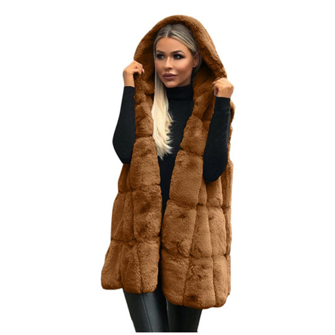 Gilet i Fuskpäls - Huvtröja med ärmlös huva för kvinnor Vinterväst Bodywarmer-Eva Jonsson