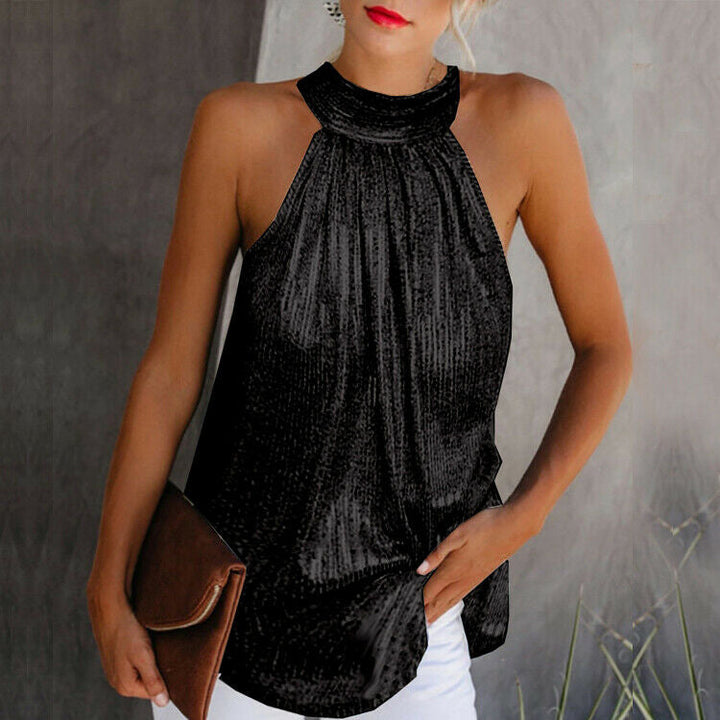 Glitter Top - Ärmlös halterneck-top med paljetter för fest för kvinnor-Eva Jonsson