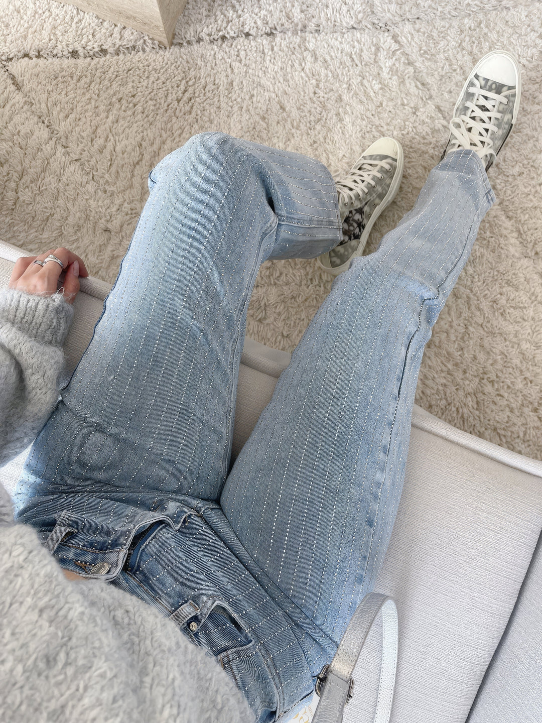 Glitterjeans - Damjeans med hög midja och raka ben i ljusblått-Eva Jonsson