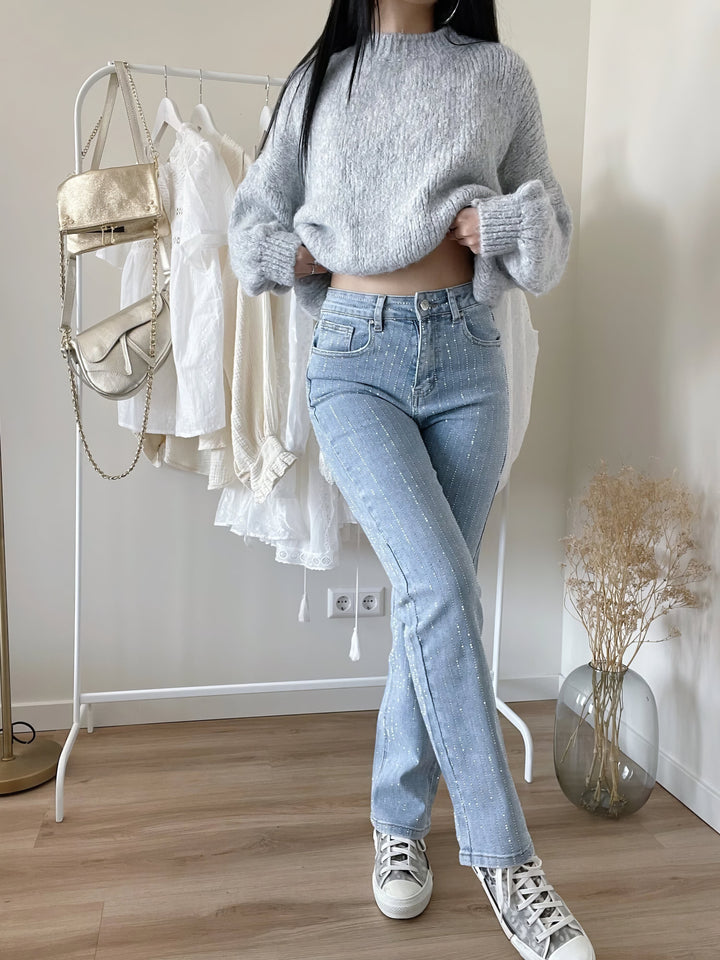 Glitterjeans - Damjeans med hög midja och raka ben i ljusblått-Eva Jonsson