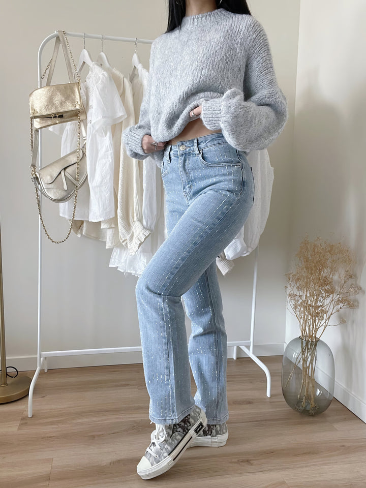 Glitterjeans - Damjeans med hög midja och raka ben i ljusblått-Eva Jonsson
