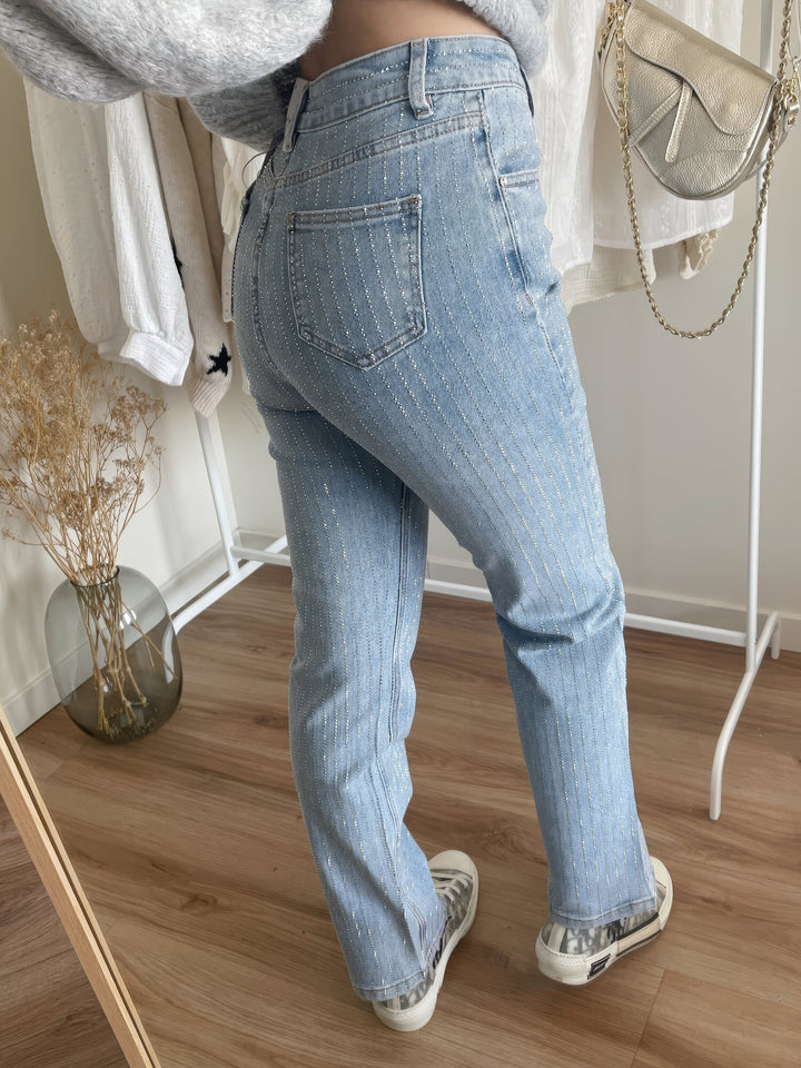 Glitterjeans - Damjeans med hög midja och raka ben i ljusblått-Eva Jonsson