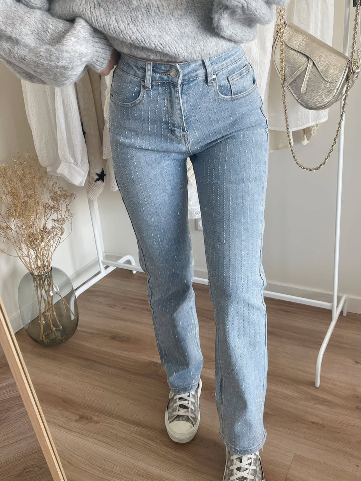 Glitterjeans - Damjeans med hög midja och raka ben i ljusblått-Eva Jonsson