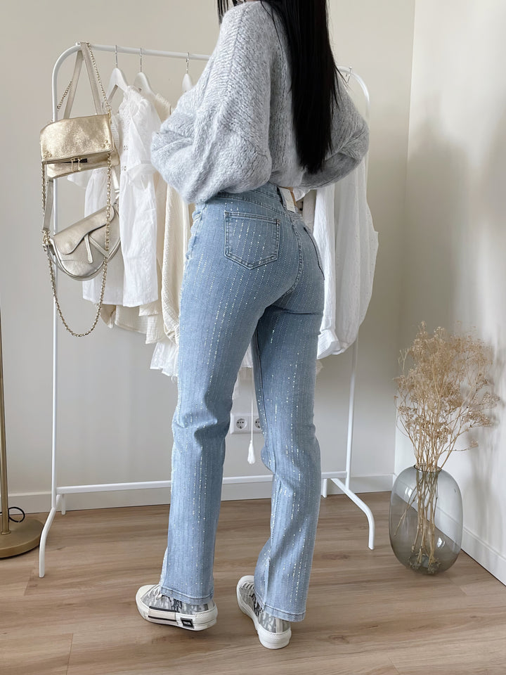 Glitterjeans - Damjeans med hög midja och raka ben i ljusblått-Eva Jonsson