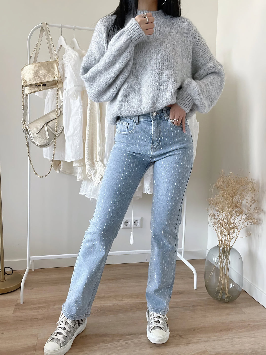 Glitterjeans - Damjeans med hög midja och raka ben i ljusblått-Eva Jonsson