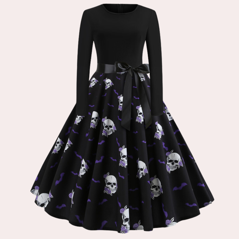 Halloween-klänning | Pumpamönster | Långärmad | Fit and Flare-klänning | Damklänning-Eva Jonsson