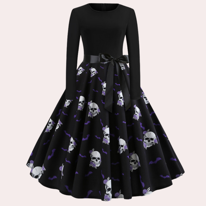Halloween-klänning | Pumpamönster | Långärmad | Fit and Flare-klänning | Damklänning-Eva Jonsson