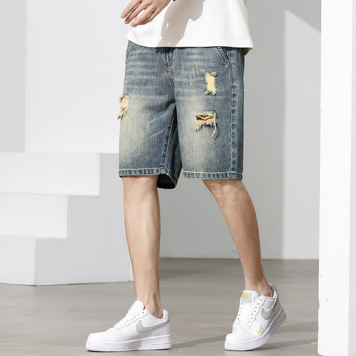 Herr Denim-shorts med stiligt förstöringseffekt och avslappnad passform Mirla-Eva Jonsson