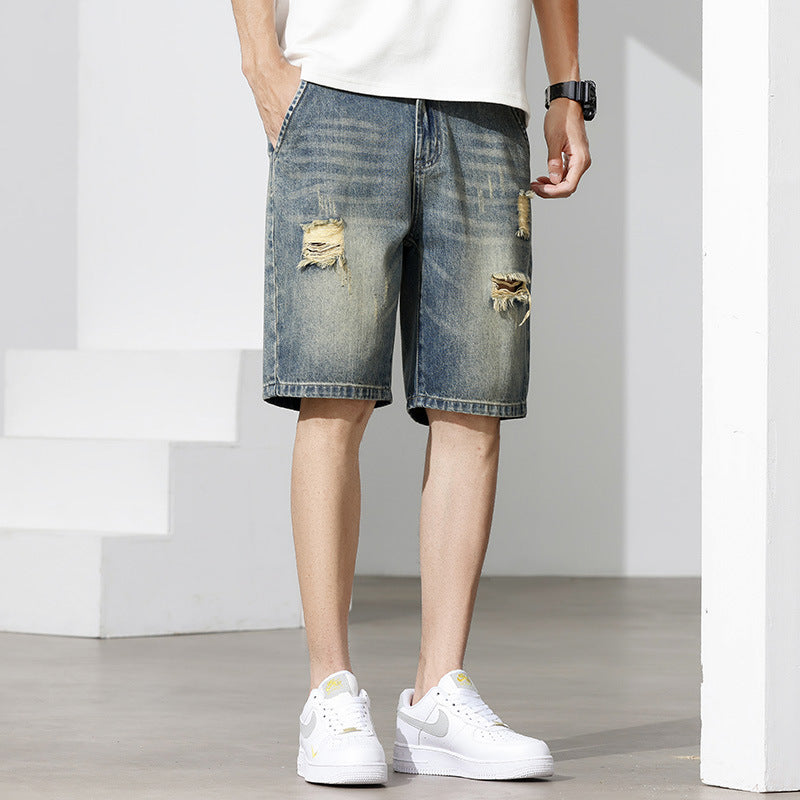 Herr Denim-shorts med stiligt förstöringseffekt och avslappnad passform Mirla-Eva Jonsson