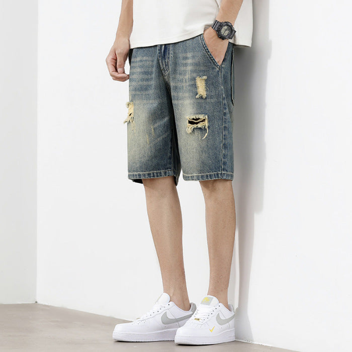 Herr Denim-shorts med stiligt förstöringseffekt och avslappnad passform Mirla-Eva Jonsson