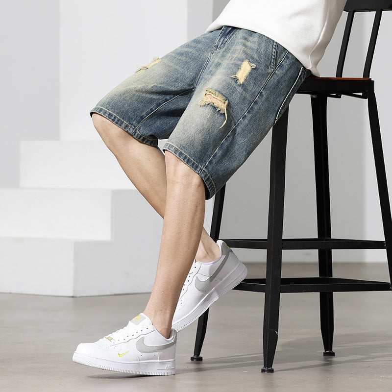 Herr Denim-shorts med stiligt förstöringseffekt och avslappnad passform Mirla-Eva Jonsson