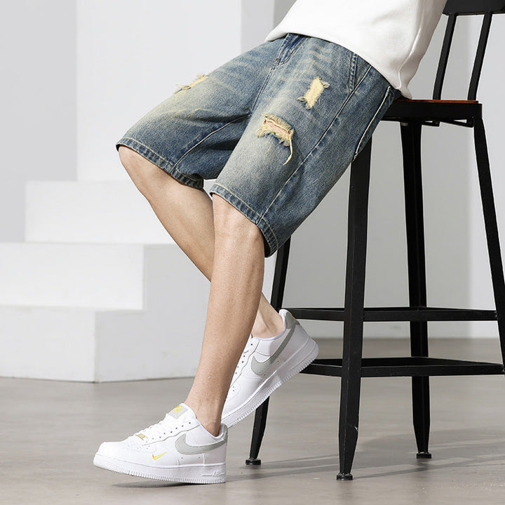 Herr Denim-shorts med stiligt förstöringseffekt och avslappnad passform Mirla-Eva Jonsson