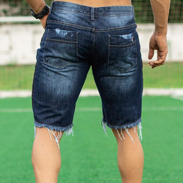 Herr Destroyed Denim Shorts med oregelbunden nederkant och trendiga slitdetaljer Mirla-Eva Jonsson