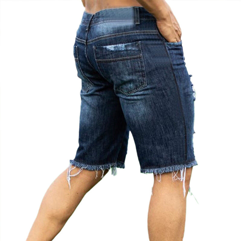 Herr Destroyed Denim Shorts med oregelbunden nederkant och trendiga slitdetaljer Mirla-Eva Jonsson